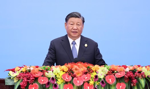 Chủ tịch Trung Quốc Tập Cận Bình phát biểu tại phiên khai mạc Diễn đàn BRF 3. Ảnh: Xinhua