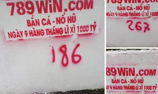 Tường nhà dân ở Hải Dương bị phun sơn quảng cáo bẩn. Ảnh: Người dân cung cấp
