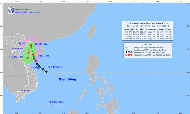 Dự báo vị trí và đường đi của bão số 5 hôm nay 19.10