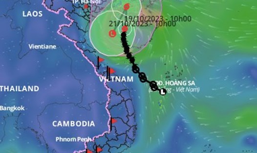 Vị trí và đường đi của bão số 5 cập nhật lúc 11 giờ ngày 19.10. Ảnh: VNDMS.