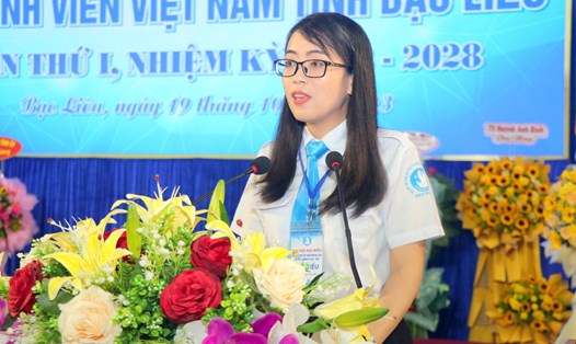 Phó Bí thư Tỉnh đoàn Bạc Liêu Nguyễn Trang Anh Thư được bầu làm Chủ tịch Hội Sinh viên Việt Nam tỉnh Bạc Liêu khóa I, nhiệm kỳ 2023– 2028. Ảnh: Nhật Hồ