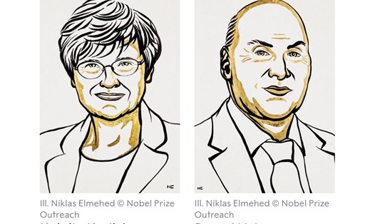  2 nhà khoa học Katalin Karikó và Drew Weissman đoạt giải Nobel Y sinh 2023. Ảnh: Uỷ ban Nobel 