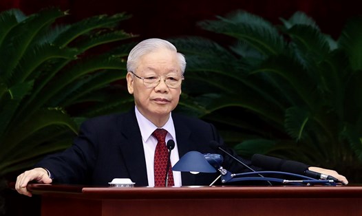 Tổng Bí thư Nguyễn Phú Trọng phát biểu khai mạc Hội nghị Trung ương 8 khoá XIII. Ảnh: Nhật Bắc