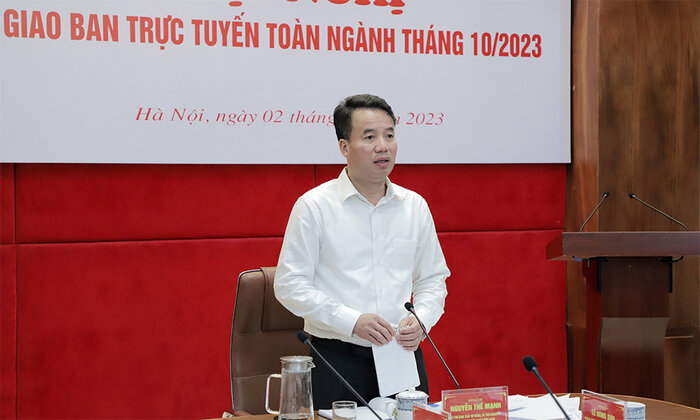 Tổng Giám đốc BHXH Việt Nam Nguyễn Thế Mạnh chủ trì hội nghị. Ảnh: Thái An