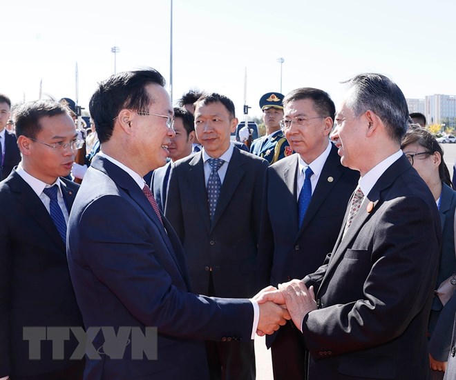 Chủ tịch nước Võ Văn Thưởng đã kết thúc tốt đẹp chuyến tham dự Diễn đàn Vành đai và Con đường ở Trung Quốc. Ảnh: TTXVN