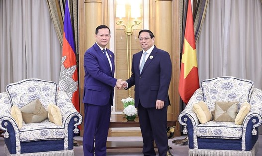 Thủ tướng Chính phủ Phạm Minh Chính và Thủ tướng Campuchia Hun Manet. Ảnh: TTXVN