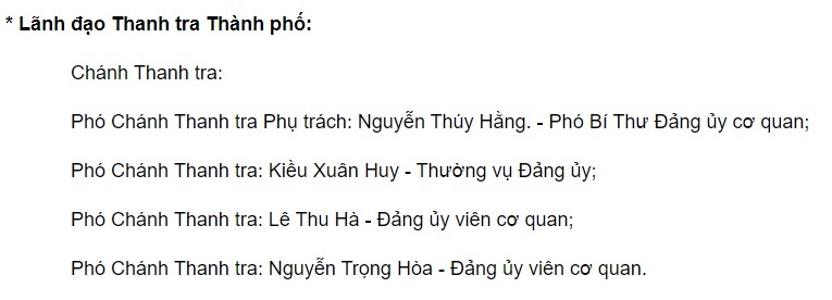 Các vị trí lãnh đạo của Thanh tra Thành phố Hà Nội hiện nay. Ảnh: Thanh tra Hà Nội