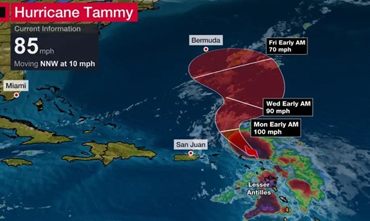 Đường đi dự báo của bão Tammy. Ảnh: TWC