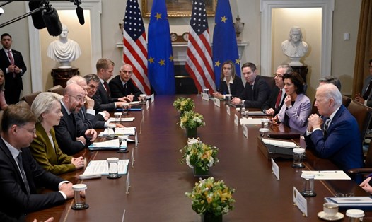 Hội nghị thượng đỉnh Mỹ - EU diễn ra tại Nhà Trắng ở Washington, DC vào 20.10.2023. Ảnh: AFP