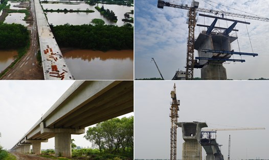 Toàn cảnh cầu vượt sông Hồng gần 1.000 tỉ đồng nối Thái Bình - Nam Định. Ảnh: Lương Hà