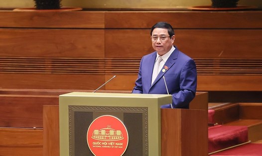 Thủ tướng Chính phủ Phạm Minh Chính phát biểu tại Kỳ họp 6 Quốc hội khoá XV. Ảnh: VPQH