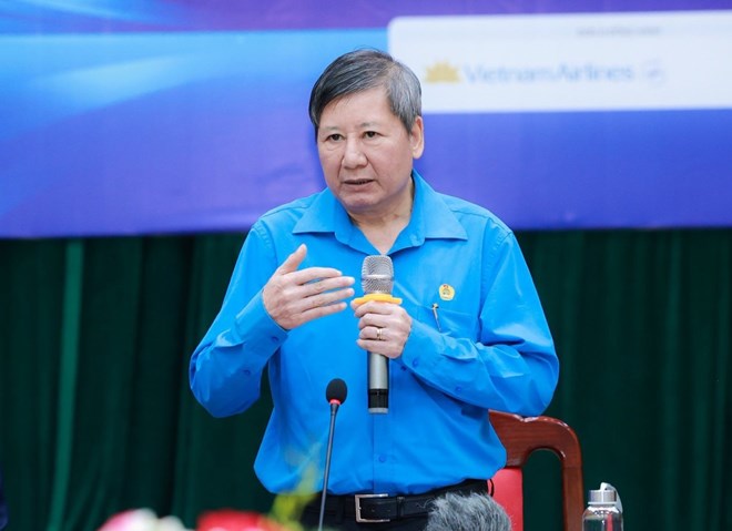 Ông Trần Thanh Hải – Phó Chủ tịch Thường trực Tổng Liên đoàn Lao động Việt Nam phát biểu tại buổi họp báo. Ảnh: Hải Nguyễn.