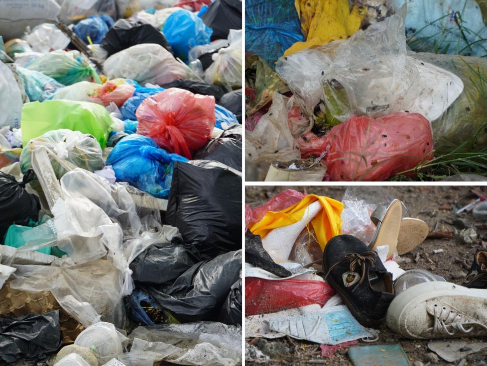 Đủ loại rác thải được xả bẩn tại đây, từ túi bóng, quần áo đến đồ dùng sinh hoạt,....