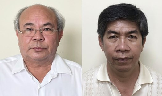 Cựu Giám đốc Sở Y tế Tây Ninh Hoa Công Hậu (bên trái) và bị can Lê Thành Lữ. Ảnh: Bộ Công an