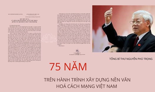 Tổng Bí thư Nguyễn Phú Trọng gửi thư chúc mừng tập thể cán bộ, biên tập viên, phóng viên báo Văn Nghệ nhân kỷ niệm 75 năm ngày ra số báo đầu tiên. Ảnh: Báo Văn Nghệ