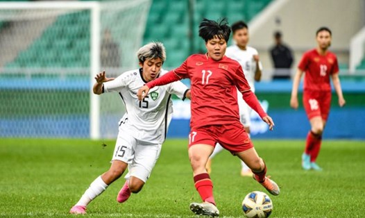 Tuyển nữ Việt Nam ở trận thua 0-1 trước tuyển nữ Uzbekistan tại vòng loại 2 Olympic Paris 2023-2024. Ảnh: UFA