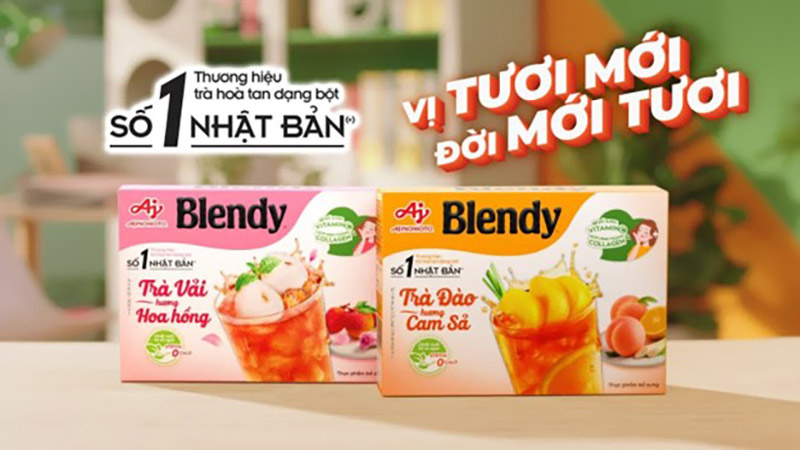 Trà Đào hương Cam Sả và Trà Vải hương Hoa Hồng nhãn hiệu Blendy® từ công ty Ajinomoto Việt Nam. Ảnh: DNCC.