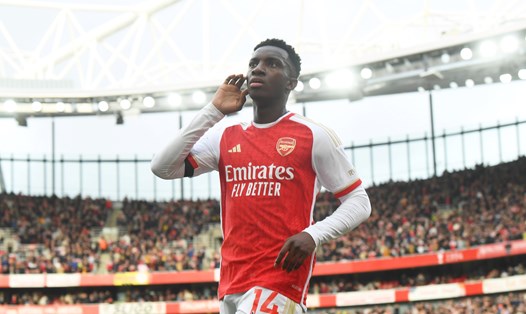 Nketiah trở thành ngôi sao sáng bậc nhất trong chiến thắng trước Sheffield United. Ảnh: Arsenal
