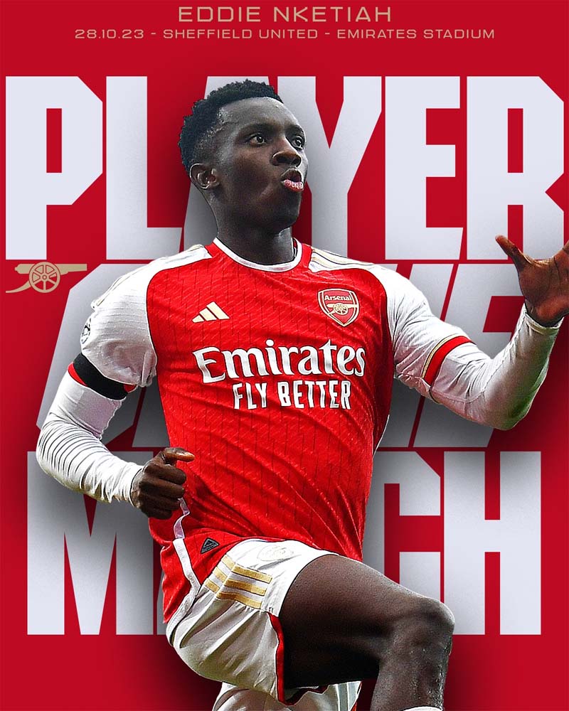 Nketiah nhận danh hiệu “Cầu thủ xuất sắc nhất trận” trong chiến thắng Sheffield United. Ảnh: Arsenal