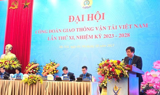 Ông Phạm Hoài Phương - Chủ tịch Công đoàn Giao thông Vận tải Việt Nam phát biểu khai mạc đại hội. Ảnh: Hà Anh