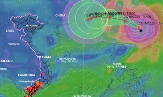 Vị trí và đường đi của bão Koinu cập nhật lúc 14 giờ ngày 3.10. Ảnh: VNDMS