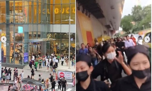 Hàng trăm người tháo chạy khỏi trung tâm thương mại lớn ở Bangkok, Thái Lan ngày 3.10. Ảnh chụp màn hình