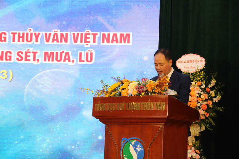 GS.TS Trần Hồng Thái, Tổng cục trưởng Tổng cục Khí tượng thuỷ văn phát biểu trong buổi lễ.