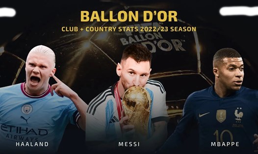 Lionel Messi, Erling Haaland và Kylian Mbappe là 3 ứng viên hàng đầu giành Quả bóng vàng 2023. Ảnh: Tribuna