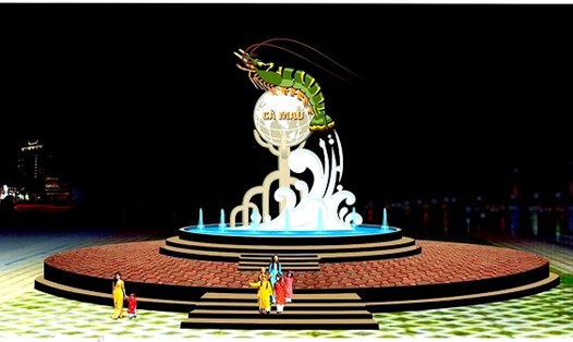 Tác phẩm biểu tượng con tôm Cà Mau của tác giả Tô Minh Tấn được sử dụng chính thức tại Festival tôm Cà Mau. Ảnh: BTC cung cấp