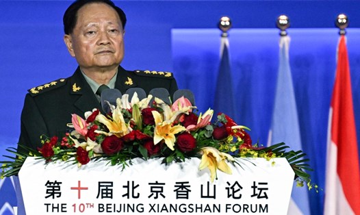Thượng tướng Trương Hựu Hiệp - Phó Chủ tịch Quân ủy Trung ương Trung Quốc - phát biểu tại phiên khai mạc Diễn đàn Hương Sơn Bắc Kinh lần thứ 10. Ảnh: AFP