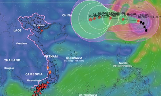 Cập nhật vị trí và đường đi của bão Koinu vào 7h ngày 4.10. Ảnh: VNDMS