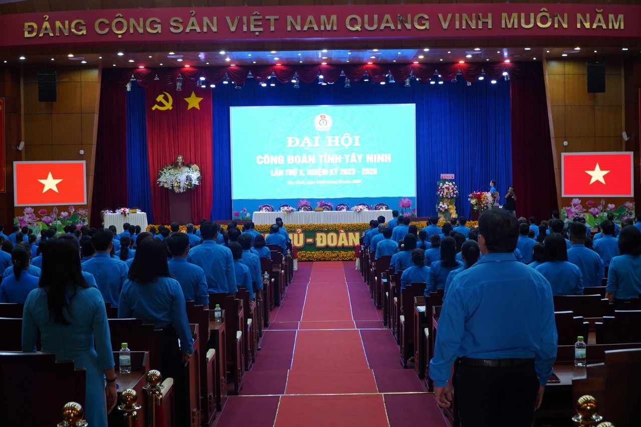 Quang cảnh phiên làm việc thứ nhất Đại hội Công đoàn tỉnh Tây Ninh lần thứ X, nhiệm kỳ 2023-2029. Ảnh: Chân Phúc