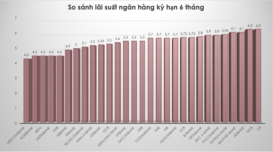 So sánh lãi suất ngân hàng cao nhất ở kỳ hạn 6 tháng. Đồ hoạ Trà My