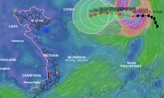 Cập nhật vị trí và đường đi của bão Koinu lúc 7 giờ ngày 5.10. Ảnh: VNDMS. 