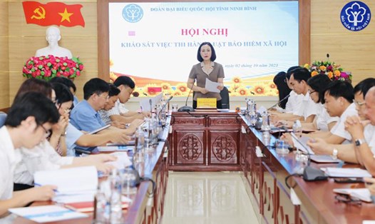 Đoàn Đại biểu Quốc hội tỉnh Ninh Bình làm việc với BHXH tỉnh Ninh Bình về việc thi hành Luật BHXH. Ảnh: Diệu Anh