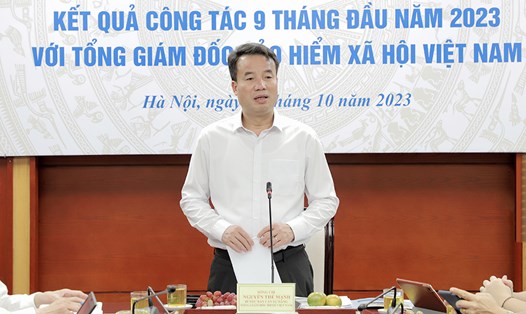 Tổng Giám đốc Bảo hiểm xã hội Việt Nam Nguyễn Thế Mạnh phát biểu trong buổi làm việc với BHXH TP Hà Nội. Ảnh: Thanh Hằng