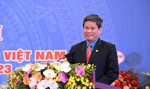 Phó Chủ tịch Tổng Liên đoàn Lao động Việt Nam Huỳnh Thanh Xuân phát biểu chỉ đạo tại Đại hội IV Công đoàn Công Thương Việt Nam. Ảnh: Cấn Dũng