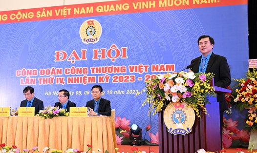 Ông Nguyễn Sinh Nhật Tân - Thứ trưởng Bộ Công Thương - phát biểu chỉ đạo tại Đại hội IV Công đoàn Công Thương Việt Nam. Ảnh: Cấn Dũng
