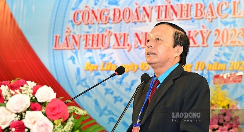 Đồng chí Nguyễn Văn Khanh, tái đắc cử Chủ tịch LĐLĐ tỉnh Bạc Liêu khóa XI, nhiệm kỳ 2023 -2028. Ảnh: Nhật Hồ