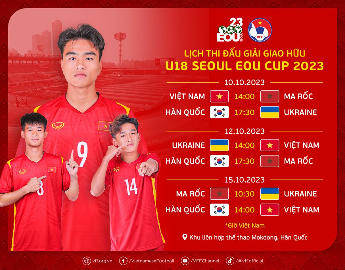 Lịch thi đấu của U18 Việt Nam tại giải quốc tế U18 Seoul EOU Cup 2023. Ảnh: VFF