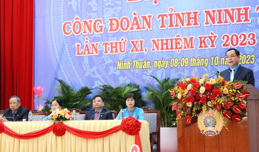 5 nội dung được Chủ tịch Tổng Liên đoàn Lao động Việt Nam gọi mở tại Đại hội XI Công đoàn tỉnh Ninh Thuận. Ảnh: Phương Linh