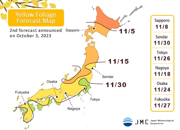 Bản đồ sắc vàng. Ảnh: Tập đoàn Khí tượng Nhật Bản