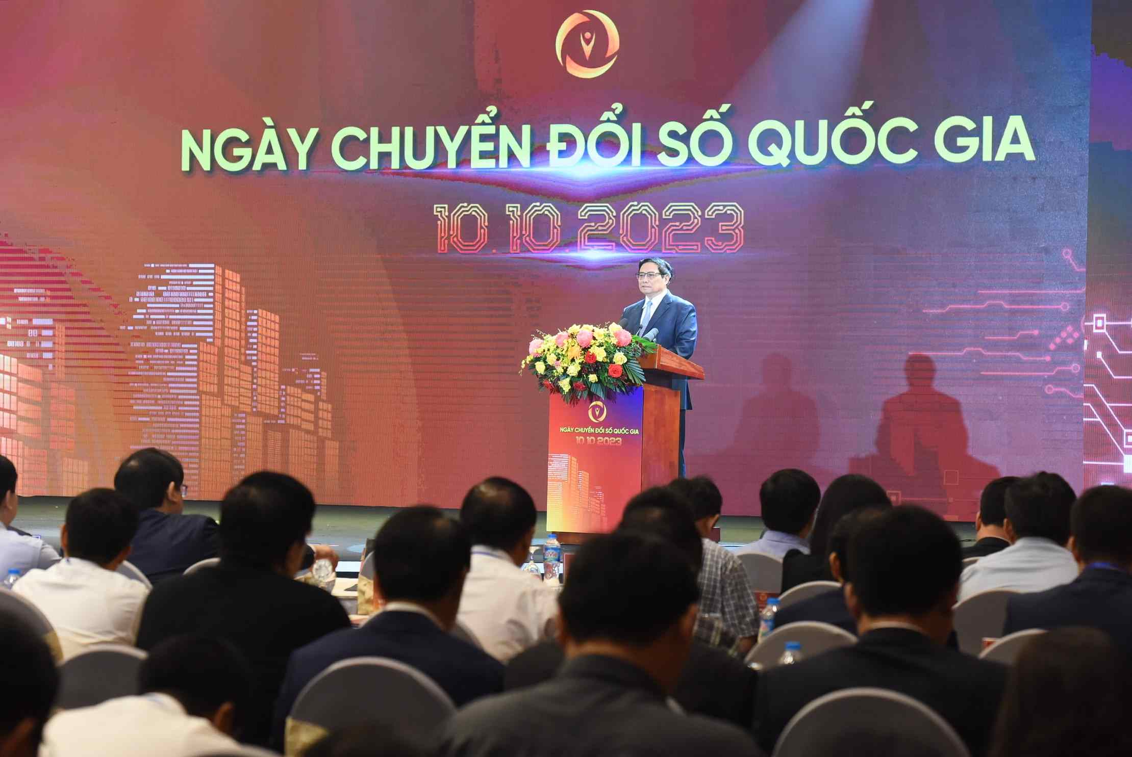 Thủ tướng Phạm Minh Chính phát biểu tại Ngày Chuyển đổi số quốc gia năm 2023. Ảnh: Hải Nguyễn