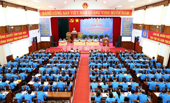 Chiều 8.10, Đại hội Công đoàn tỉnh Ninh Thuận, nhiệm kỳ 2023-2028 bước vào phiên làm việc thứ nhất. Ảnh: Phương Linh