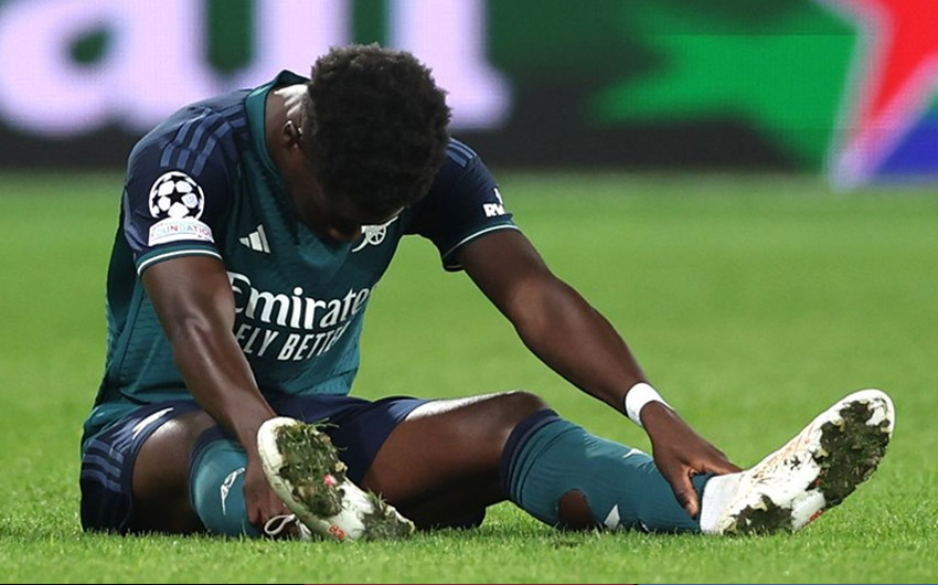 Chấn thương của Bukayo Saka có thể bắt nguồn từ việc phải thi đấu quá nhiều. Ảnh: Sky Sports.