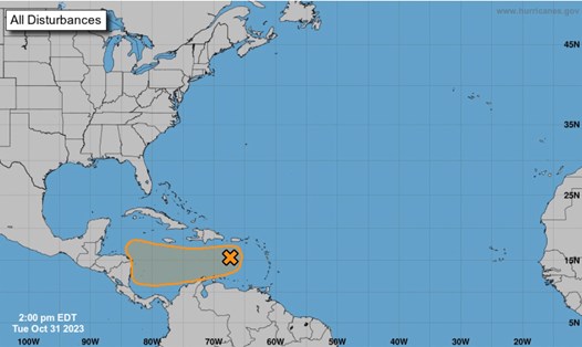 Áp thấp nhiệt đới hoặc bão có khả năng hình thành ở Biển Caribbean trong vài ngày tới. Ảnh: NOAA