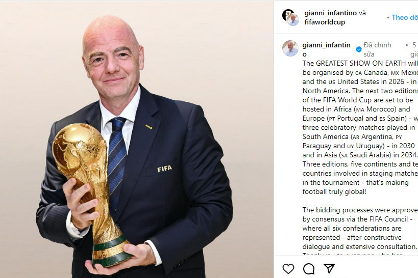 Chủ tịch FIFA xác nhận World Cup 2034 diễn ra ở Saudi Arabia. Ảnh chụp màn hình