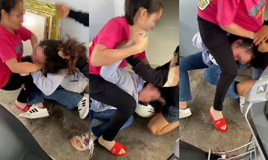 Nhóm người túm tóc, đánh đập dã man một nữ công nhân nghi do ghen tuông. Ảnh cắt từ clip
