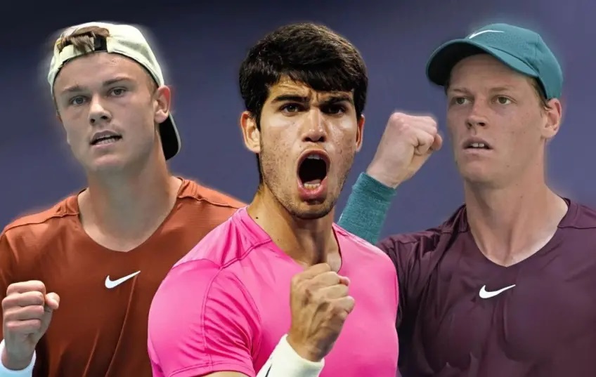 Holger Rune, Carlos Alcaraz, Jannik Sinner - 3 tay vợt thuộc thế hệ “Young Gen” sẽ là thách thức với Djokovic. Ảnh: Tennis World