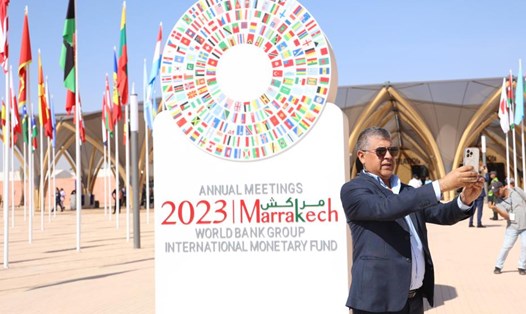 WB và IMF tổ chức hội nghị thường niên ở Marrakech, Morocco, tháng 10.2023. Ảnh: Xinhua